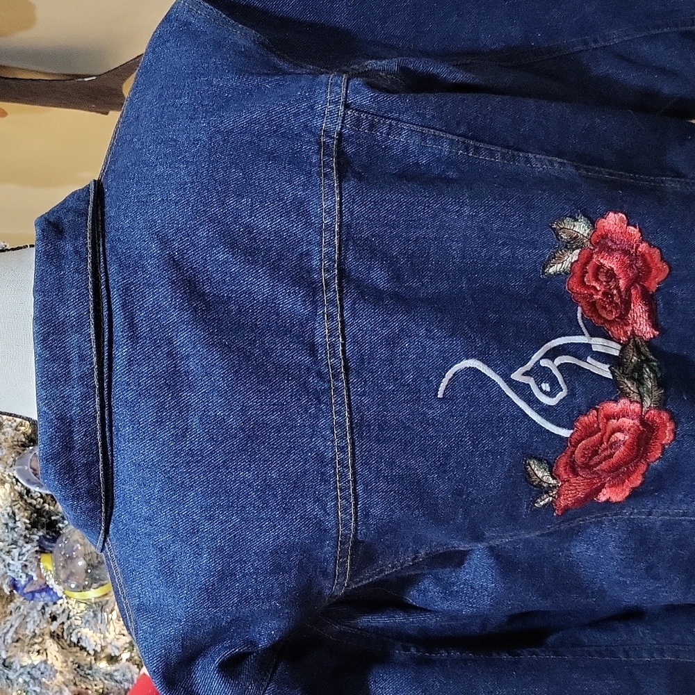 Baby Phat Denim Jacket with Red Rose Embroidery - Picture 2 of 12